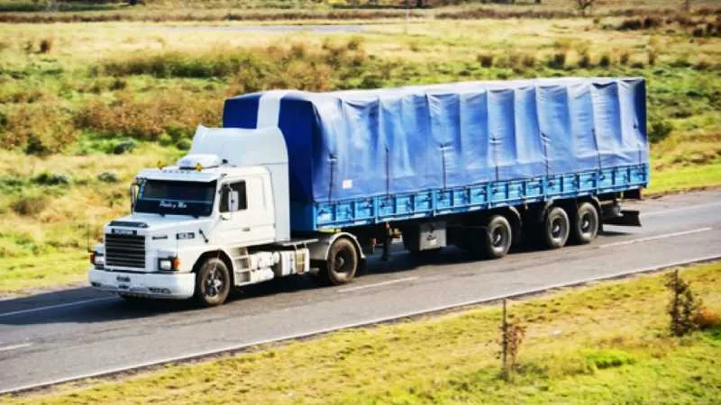 Camiones detenidos en ruta cerca de zona portuaria durante paro de transportistas de granos