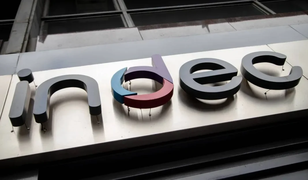 Gráfico de actividad económica con logo del INDEC en el centro