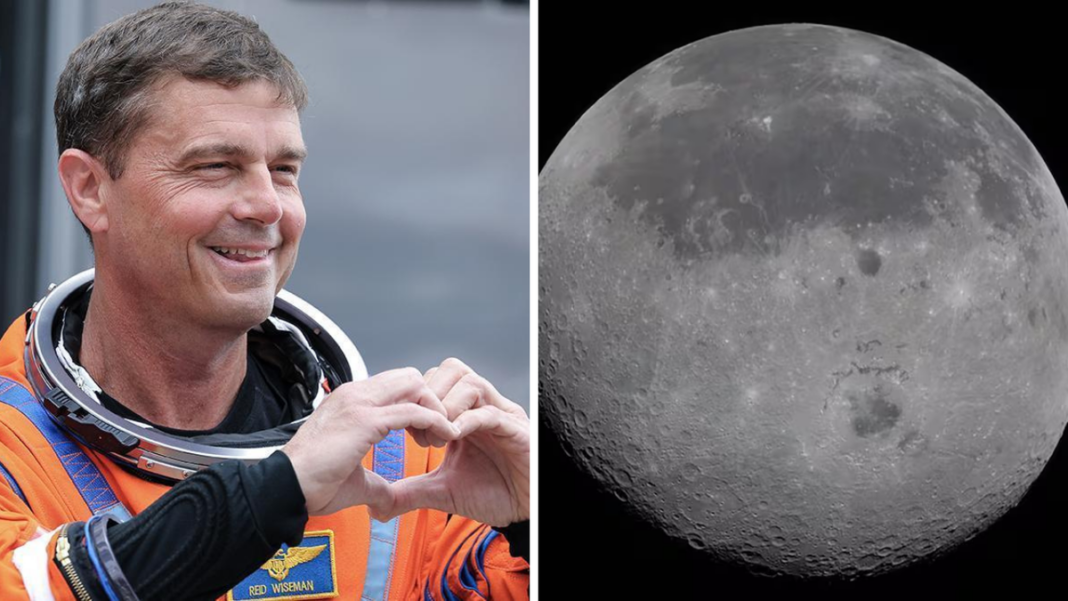 Ilustración de la nave Orión de la misión Artemis II cerca de la Luna.