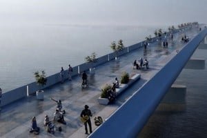 Vista de la laguna Setúbal en Santa Fe con los pilotes ferroviarios históricos