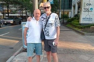 Quique Ariotti y César Abba en Atlanta durante el Mundial