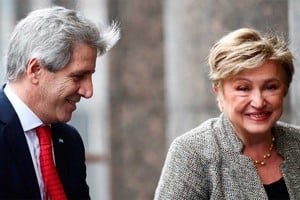 Kristalina Georgieva y Luis Caputo en conferencia de prensa en el Ministerio de Economía