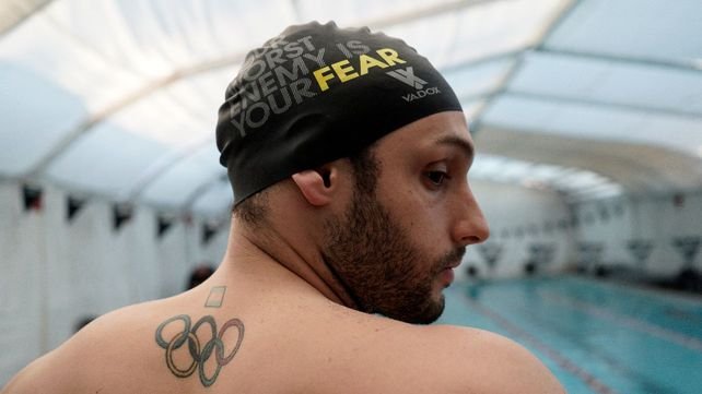 Pipo Carlomagno en la pileta durante los Juegos Parasuramericanos
