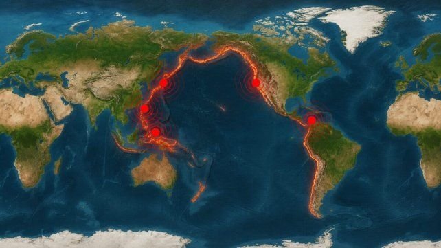 Mapa del Cinturón de Fuego del Pacífico con placas tectónicas