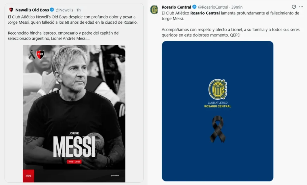 Comunicado de Newell's Old Boys sobre el fallecimiento de Jorge Messi
