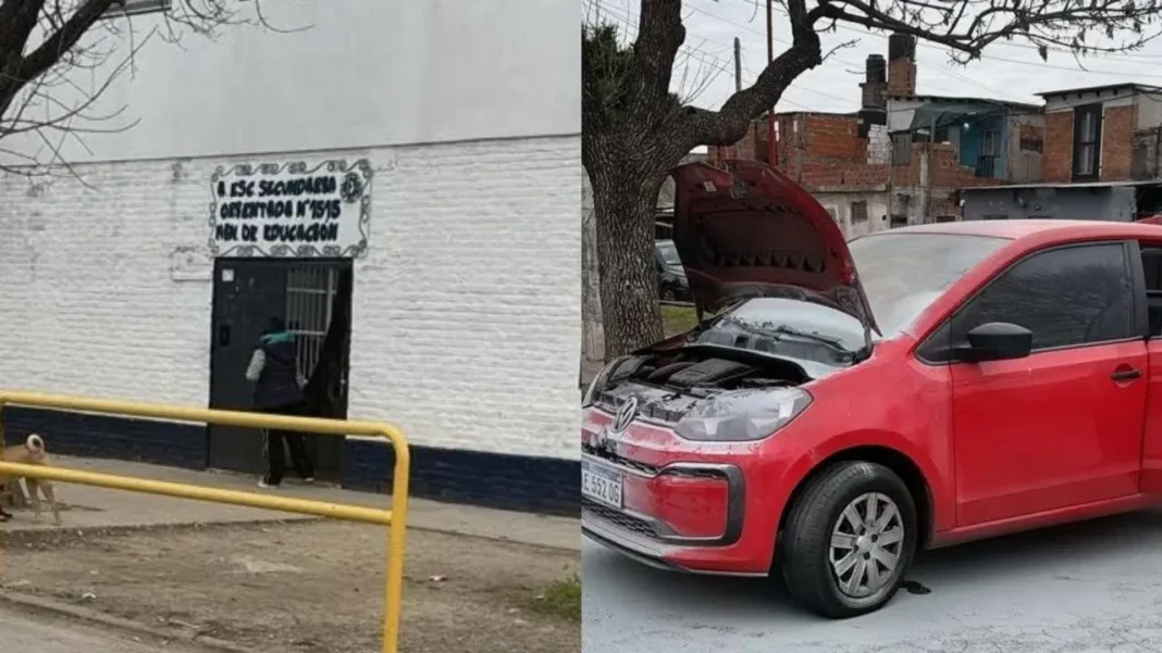 Auto incendiado frente a una escuela en Villa Gobernador Gálvez