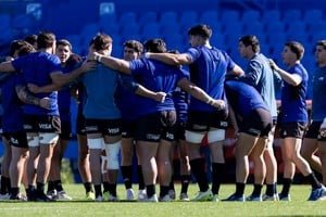 Ignacio Mendy y Juan Penoucos durante una práctica de Los Pumas