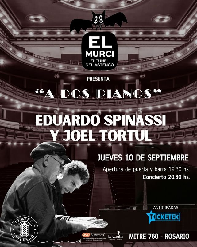 Pianistas Eduardo Spinassi y Joel Tortul en el escenario del túnel del Astengo