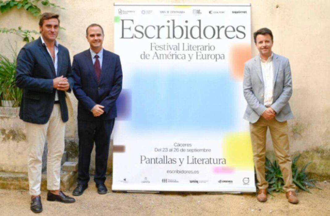 Logo de Escribidores 2026, Festival Literario de América y Europa, con el lema 'Pantallas y Literatura'