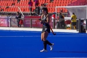 Las Leonas celebran un gol durante el partido contra Uruguay en los Juegos Suramericanos Santa Fe 2026