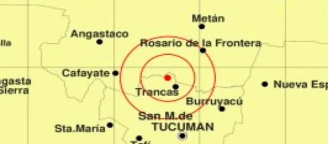 Mapa de la región con la ubicación del epicentro del sismo en Tucumán