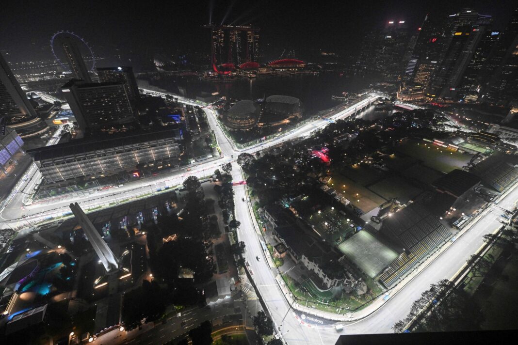 Vista aérea del circuito de Marina Bay, Singapur, donde se disputa el Gran Premio de Fórmula 1