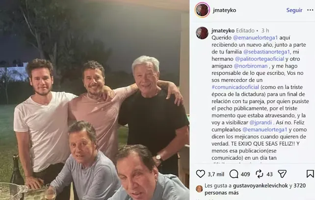 Juan Alberto Mateyko junto a Emanuel Ortega en una publicación de Instagram