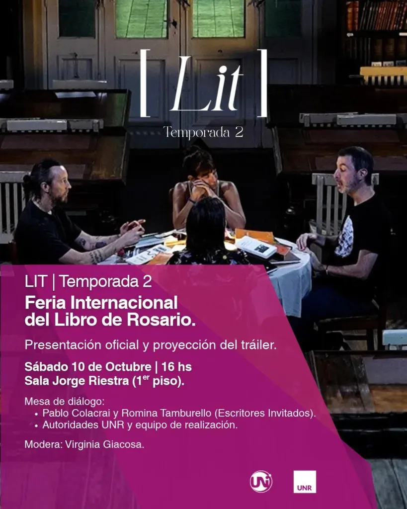 Virginia Giacosa junto a los escritores Pablo Colacrai y Romina Tamburello durante la presentación de la segunda temporada de Literatura del Litoral en la Feria Internacional del Libro de Rosario