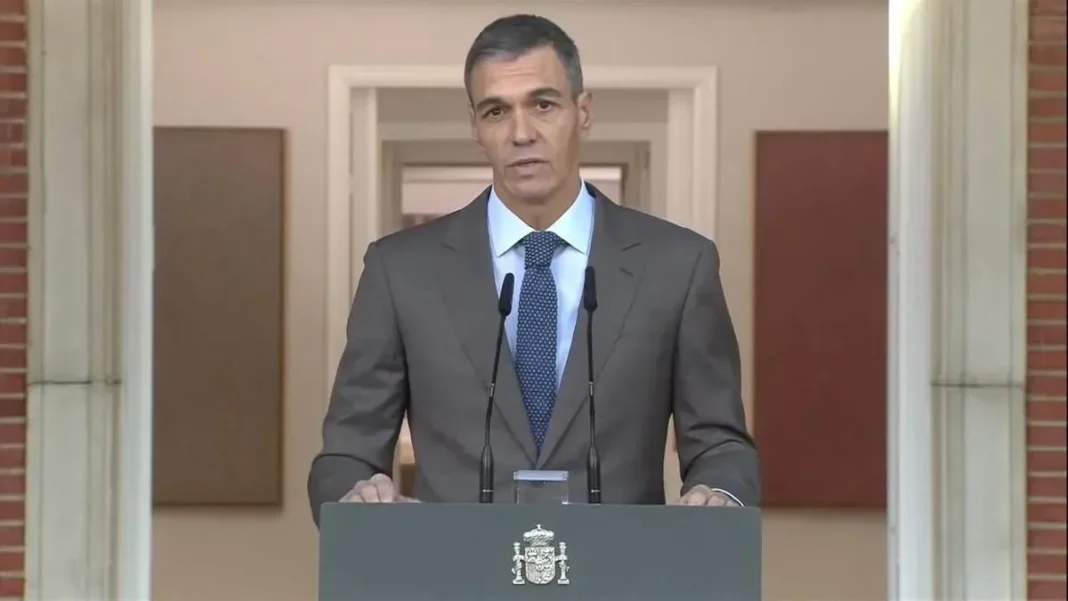 Pedro Sánchez durante una conferencia en el palacio de la Moncloa