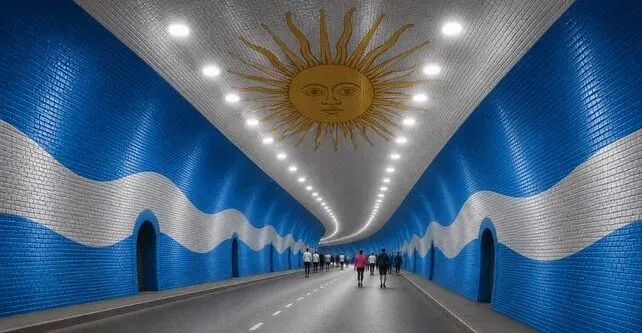 Vista del túnel Arturo Illia en Rosario, con sus paredes de ladrillo visto